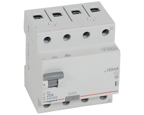 УЗО RX3, электромеханическое, 4P, 25A, 10kA, 100mA, тип AC, 4M | арт.402066