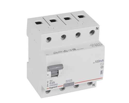 УЗО RX3, электромеханическое, 4P, 63A, 10kA, 100mA, тип AC, 4M | арт.402068