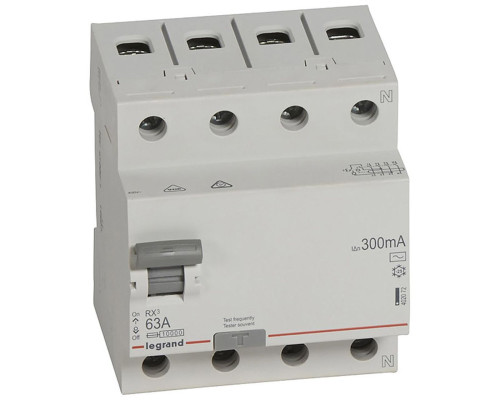 УЗО RX3, электромеханическое, 4P, 63A, 10kA, 300mA, тип AC, 4M | арт.402072