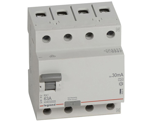 УЗО RX3, электромеханическое, 4P, 63A, 10kA, 30mA, тип A, 4M | арт.402076