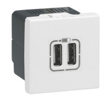 Mosaic - Розетка 2xUSB, 5В, 2400мА, 2М, белый | арт.077594