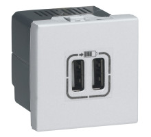 Mosaic - Розетка 2xUSB, 5В, 2400мА, 2М, алюминий | арт.079394