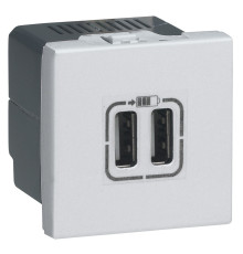 Mosaic - Розетка 2xUSB, 5В, 2400мА, 2М, алюминий | арт.079394