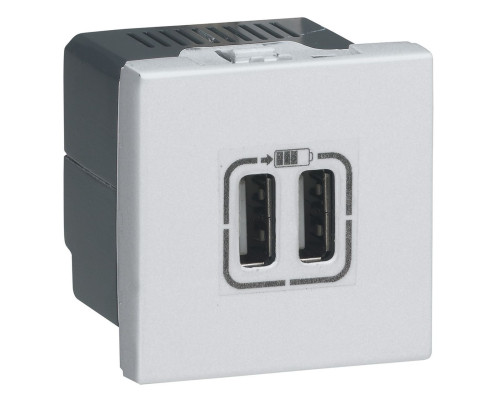 Mosaic - Розетка 2xUSB, 5В, 2400мА, 2М, алюминий | арт.079394