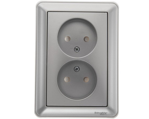 Розетка 2-местная, без заземления со шторками с рамкой Schneider Electric Wessen59 RS16-254-58 Матовый хром | арт.RS16-254-58
