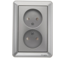 Розетка 2-местная, без заземления со шторками с рамкой Schneider Electric Wessen59 RS16-254-58 Матовый хром | арт.RS16-254-58