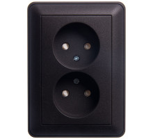 Розетка 2-местная, без заземления со шторками с рамкой Schneider Electric Wessen59 RS16-254-68 Черный бархат | арт.RS16-254-68