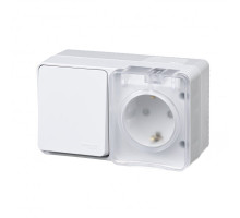 Блок ОП AtlasDesign Profi54 розетка 16А 250В с заземл. защ. шторки + 1-кл. выключатель 10А IP54 бел.
