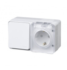 Блок ОП AtlasDesign Profi54 розетка 16А 250В с заземл. защ. шторки + 1-кл. выключатель 10А IP54 бел.