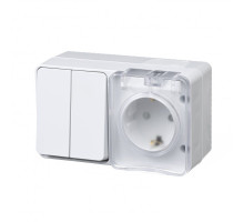 Блок ОП AtlasDesign Profi54 розетка 16А 250В с заземл. защ. шторки + 2-кл. выключатель 10А IP54 бел.