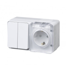 Блок ОП AtlasDesign Profi54 розетка 16А 250В с заземл. защ. шторки + 2-кл. выключатель 10А IP54 бел.