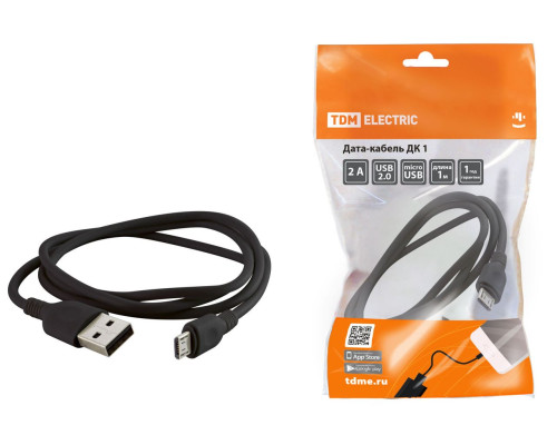 Дата-кабель, ДК 1, USB - micro USB, 1 м, черный, TDM | арт.SQ1810-0301