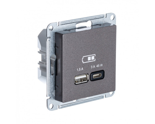 ATLASDESIGN USB РОЗЕТКА A + тип-C 45Вт высокоскор.заряд. QC, PD, механизм, МОККО
