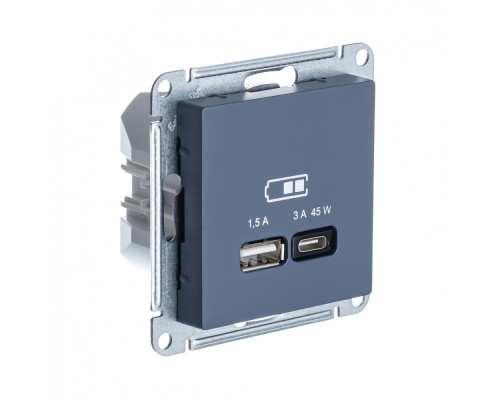ATLASDESIGN USB РОЗЕТКА A + тип-C 45Вт высокоскор.заряд. QC,PD, мех., ГРИФЕЛЬ