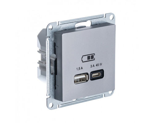 ATLASDESIGN USB РОЗЕТКА A + тип-C 45Вт высокоскор.заряд. QC, PD, механизм, СТАЛЬ