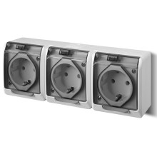 HERMES - Розетка 3x2P+E, 16A/250V, с прозрачной крышкой, IP44, белый