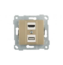 Rita - Розетка HDMI + USB Type A, для передачи данных, золото доре