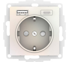ATLASDESIGN РОЗЕТКА 16А c 2 USB A+C, 5В/2,4А/3,0А, 2х5В/1,5А, механизм, ЖЕМЧУГ