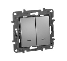 Etika - Переключатель на 2 направления двухклавишный с подсветкой (алюминий)