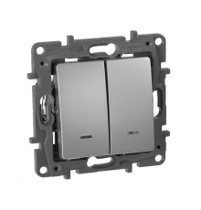 Etika - Переключатель на 2 направления двухклавишный с подсветкой (алюминий)