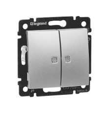 Valena - Выключатель двухклавишный с подсветкой, алюминий