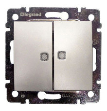 Valena - Выключатель двухклавишный с двумя индикаторами, алюминий