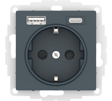 ATLASDESIGN РОЗЕТКА 16А c 2 USB A+C, 5В/2,4А/3,0А, 2х5В/1,5А, механизм, ИЗУМРУД