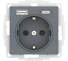 ATLASDESIGN РОЗЕТКА 16А c 2 USB A+C, 5В/2,4А/3,0А, 2х5В/1,5А, механизм, ГРИФЕЛЬ