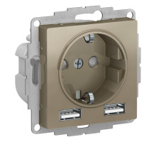 ATLASDESIGN РОЗЕТКА 16А c 2 USB A+A, 5В/2,4А, 2х5В/1,2А, механизм, ШАМПАНЬ