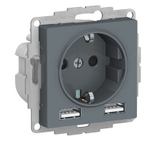 ATLASDESIGN РОЗЕТКА 16А c 2 USB A+A, 5В/2,4А, 2х5В/1,2А, механизм, ГРИФЕЛЬ