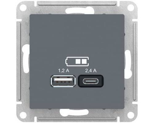 ATN000739 ATLASDESIGN USB РОЗЕТКА A+С, 5В/2,4А, 2х5В/1,2А, механизм, ГРИФЕЛЬ