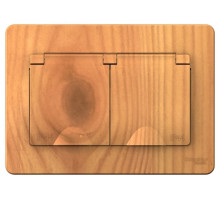 BLNRS441125 BLANCA С/У IP44 РОЗЕТКА двойная с заземл. со штор., с крышками, 16А, 250В, ЯСЕНЬ - BLNRS