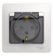 Розетка с заземлением со шторками с крышкой с рамкой влагозащищенная Schneider Electric Glossa GSL00