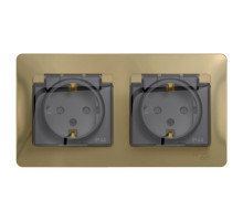 GSL000447 GLOSSA РОЗЕТКА двойная с заземлением, со шторками, в сборе, IP44, ТИТАН - GSL000447