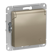Розетка с заземлением со шторками с крышкой Schneider Electric AtlasDesign ATN000546 Шампань - ATN00