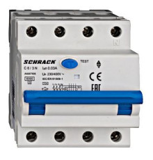 AK 6кА 3P+N С 06A/30mA 4М Дифференциальный автоматический выключатель тип A