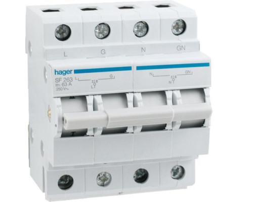 Переключатель I-0-II,63/1+N, 4-модуля Hager Переключатель I-0-II,63/1+N, 4-модуля Hager