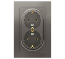 Розетка двойная Schneider Electric AtlasDesign (в сборе, цвет сталь) с заземлением, без шторок