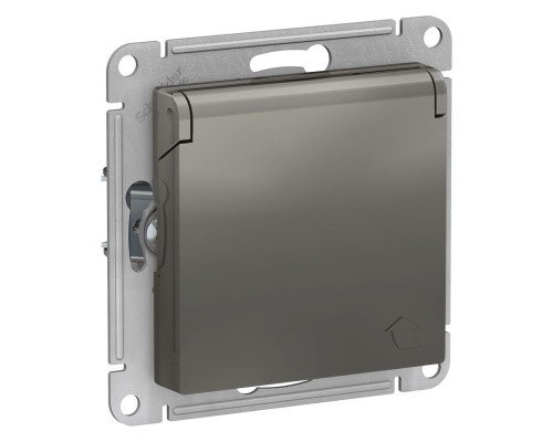 Розетка с заземлением со шторками с крышкой Schneider Electric AtlasDesign ATN000946 Сталь - ATN0009