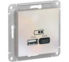 ATN000439 ATLASDESIGN USB РОЗЕТКА A+С, 5В/2,4А, 2х5В/1,2А, механизм, ЖЕМЧУГ