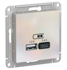 ATN000439 ATLASDESIGN USB РОЗЕТКА A+С, 5В/2,4А, 2х5В/1,2А, механизм, ЖЕМЧУГ