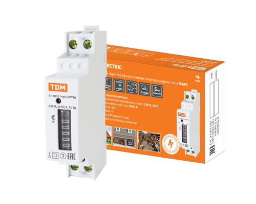 Счетчик МАРС-б/п-1,0-11-Р1-5(40)-М (1ф, 1тар, din-рейка, 1мод, мех.ОУ) TDM (без поверки)