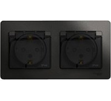 GSL000747 GLOSSA РОЗЕТКА двойная с заземлением, со шторками, в сборе, IP44, АНТРАЦИТ (MS)