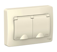 BLNRS441122 BLANCA С/У IP44 РОЗЕТКА двойная с заземл.со шторк,с крышками,16А, 250В, МОЛОЧНЫЙ - BLNRS
