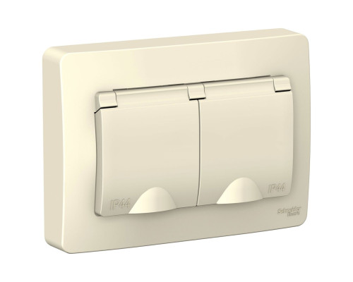 BLNRS441122 BLANCA С/У IP44 РОЗЕТКА двойная с заземл.со шторк,с крышками,16А, 250В, МОЛОЧНЫЙ - BLNRS
