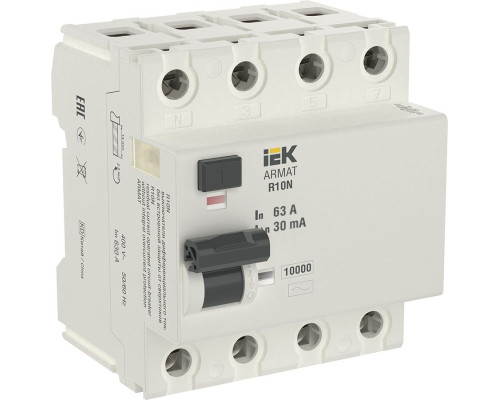 ARMAT Выключатель дифференциального тока R10N 4P 63А 30мА тип AC IEK - AR-R10N-4-063C030