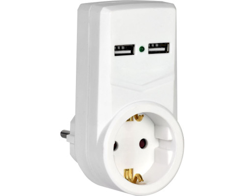 Адаптер Т-01/01 1 место 2P+PE 16А 2хUSB 2,1A белый IEK