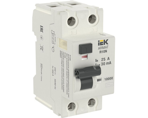ARMAT Выключатель дифференциального тока R10N 2P 25А 30мА тип AC IEK - AR-R10N-2-025C030
