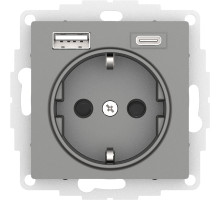 ATLASDESIGN РОЗЕТКА 16А c 2 USB A+C, 5В/2,4А/3,0А, 2х5В/1,5А, механизм, СТАЛЬ