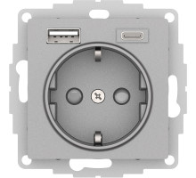 ATLASDESIGN РОЗЕТКА 16А c 2 USB A+C, 5В/2,4А/3,0А, 2х5В/1,5А, механизм, АЛЮМИНИЙ